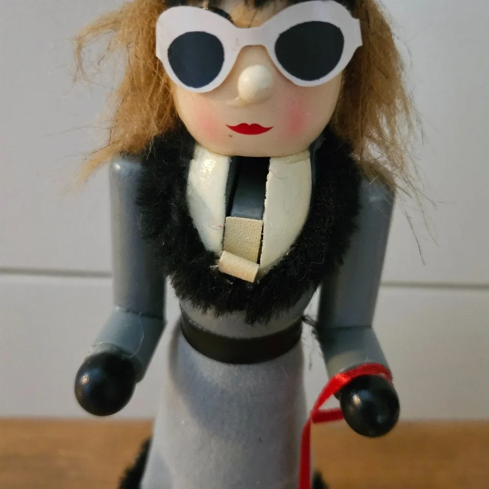 Unique Fashion Nutcracker Woman w Dog Sunglasses Faux Fur Modern Christmas Decor